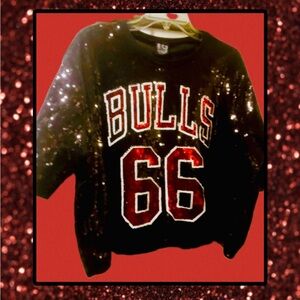 Full Sequin Lined Crop Top Bulls 66 Black Cheerleading Shirt 🏀🏀 XXL